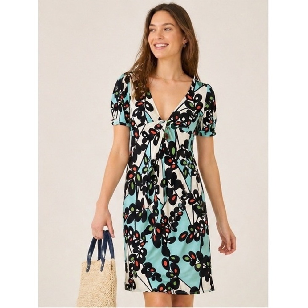 Max and Cleo Womens‎ Y2K Mod Floral Twist Front Mini Dress Blue 4 Summer Retro